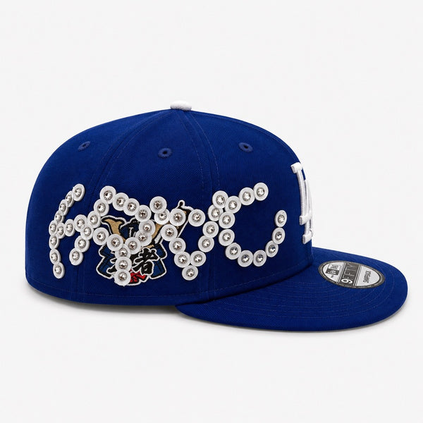 LA Blue Leather and Diamond Rivet Baseball Cap