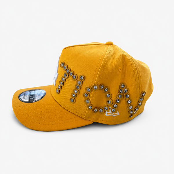 LA Gold Leather and Diamond Rivet Baseball Cap