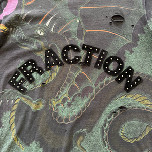 1992 All Over Print Dragon Studded Leather Appliqué T-shirt