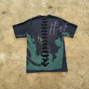 1992 All Over Print Dragon Studded Leather Appliqué T-shirt